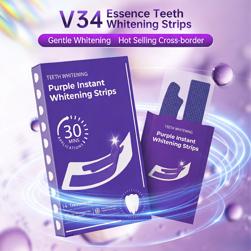 Teeth Whitening Home Kit - แผ่นฟอกสีฟันสีม่วง - ไม่ทำให้ฟันเสียว แผ่นฟอกสีฟันแบบเร่งด่วน แก้ไขสีฟัน แผ่นฟอกสีฟันสำหรับใช้ที่บ้านเพื่อฟันที่สะอาดขึ้น