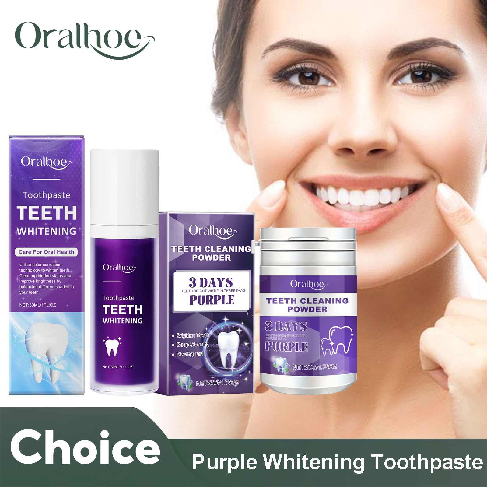 Teeth Whitening Natural - สีม่วง Corrector ยาสีฟันไวท์เทนนิ่งทําความสะอาดฟันลึกลดคราบจุลินทรีย์ Breath Freshen 5
