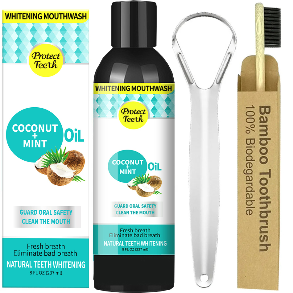 Teeth Whitening Oil Pulling - 237ml มะพร้าว Mint ดึงน้ํามันน้ํายาบ้วนปากปราศจากแอลกอฮอล์ฟันไวท์เทนนิ่ง Fresh Oral