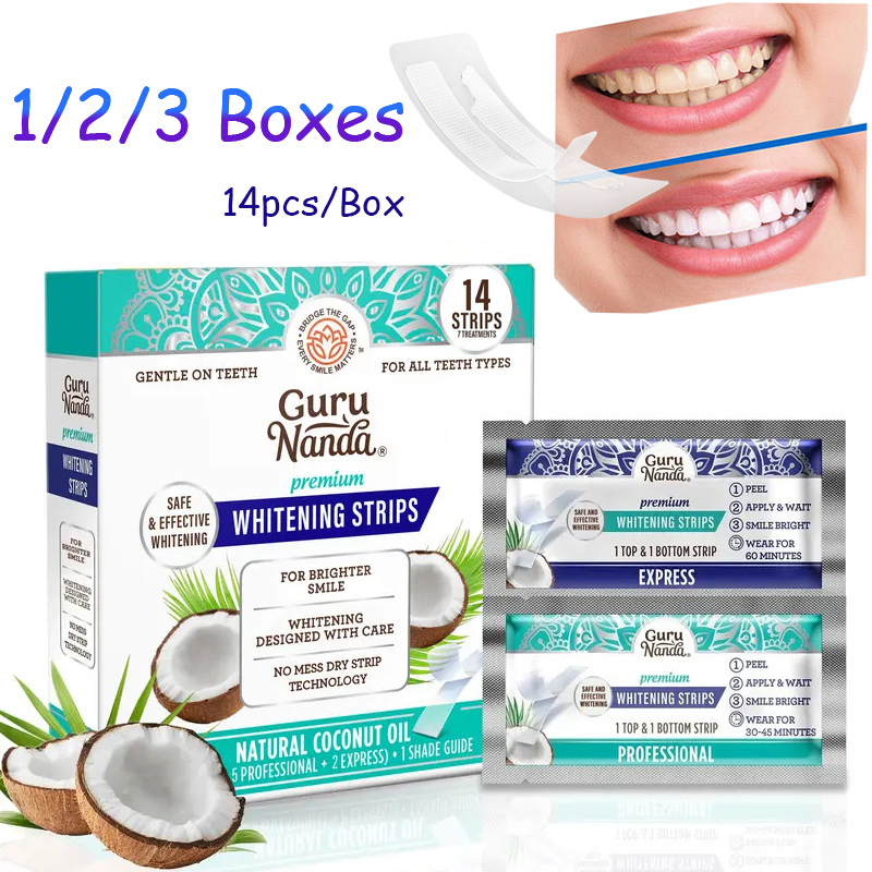 Teeth Whitening Oil Pulling - แผ่นฟอกฟันขาวน้ำมันมะพร้าว 14 ชิ้น/กล่อง, แผ่นฟอกฟันขาวสำหรับขจัดคราบจากควันบุหรี่และกาแฟ, ทำความสะอาดฟัน วีเนียร์