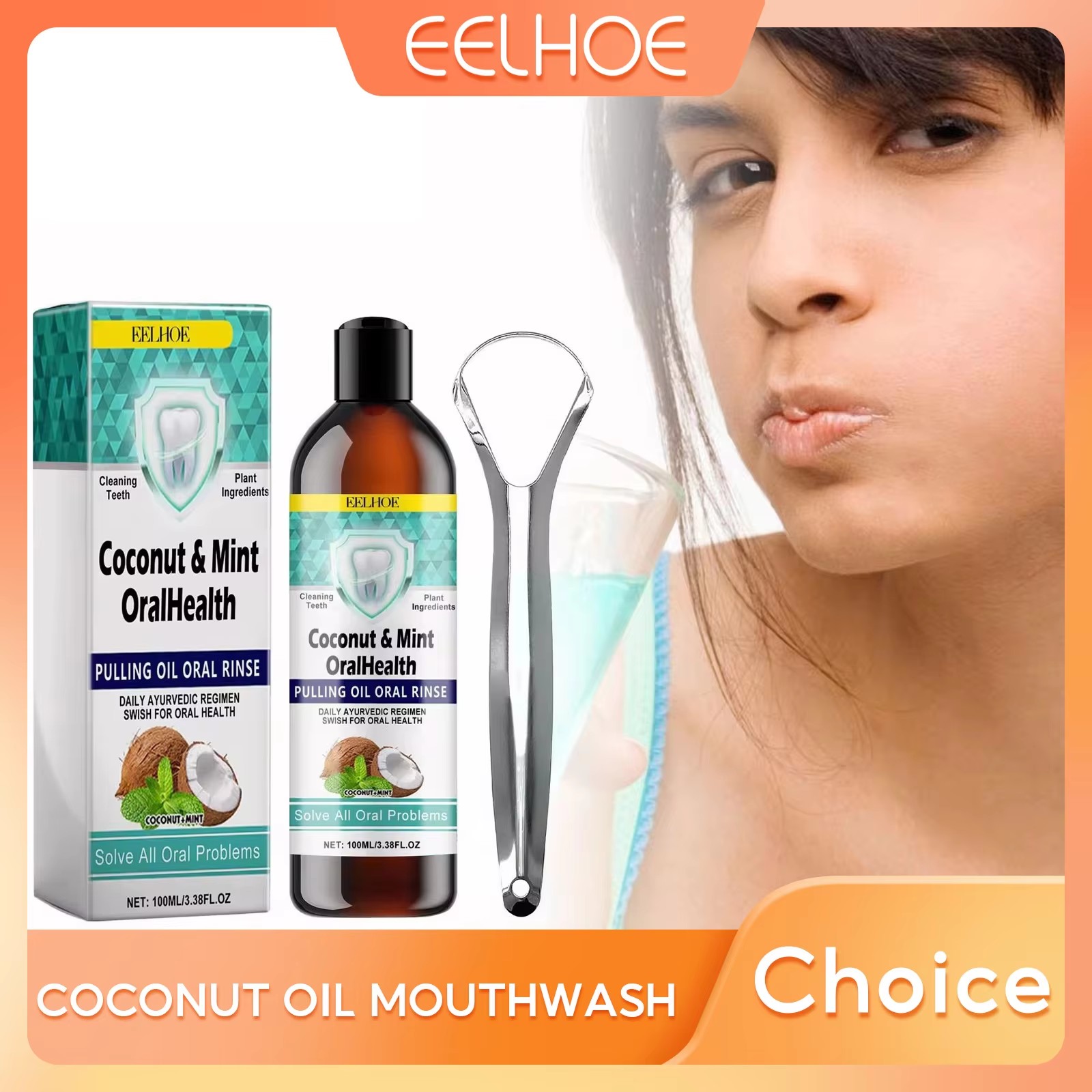 Teeth Whitening Oil Pulling - EELHOE Mint น้ํามันมะพร้าวดึงน้ํายาบ้วนปากทําความสะอาดฟันฟันขาวปราศจากแอลกอฮอล์ Fresh Breath Oral