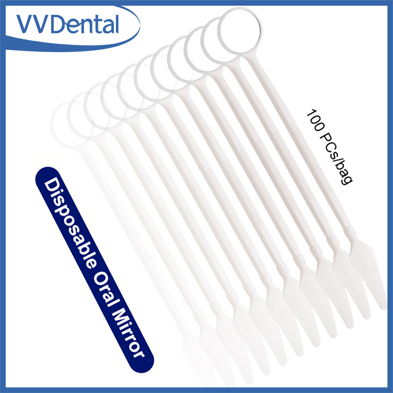 Teeth Whitening For Photos - กระจกตรวจฟันพลาสติกแบบใช้แล้วทิ้ง 100 ชิ้น สำหรับถ่ายภาพช่องปาก อุปกรณ์ทันตแพทย์ ใช้สำหรับฟอกสีฟันและตรวจสอบฟัน