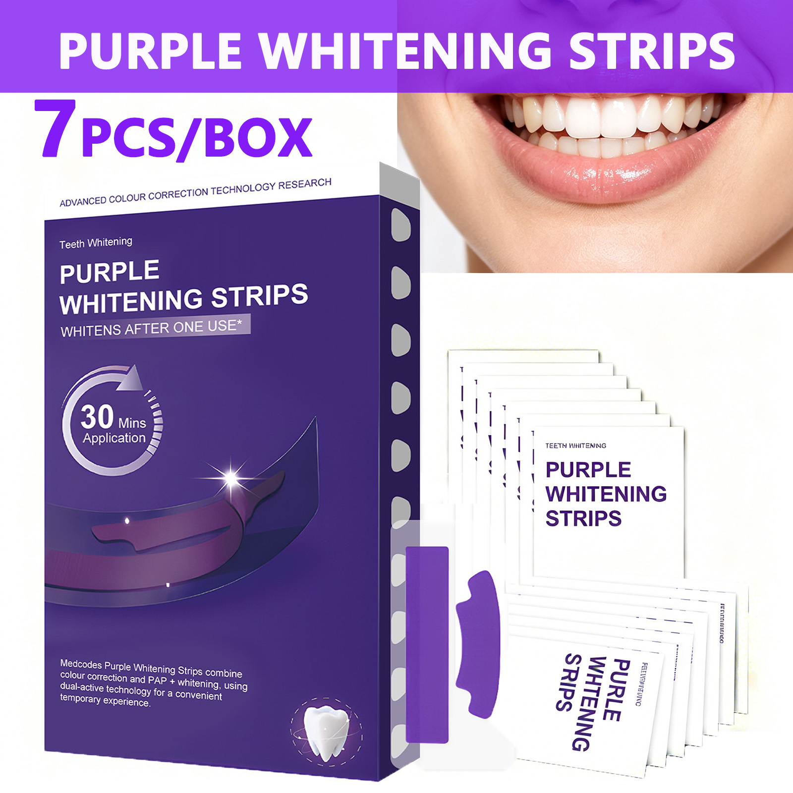 Teeth Whitening Quick - แผ่นฟอกสีฟันสีม่วง – ขจัดคราบอย่างรวดเร็วภายใน 30 นาที ทำให้ฟันขาวขึ้น