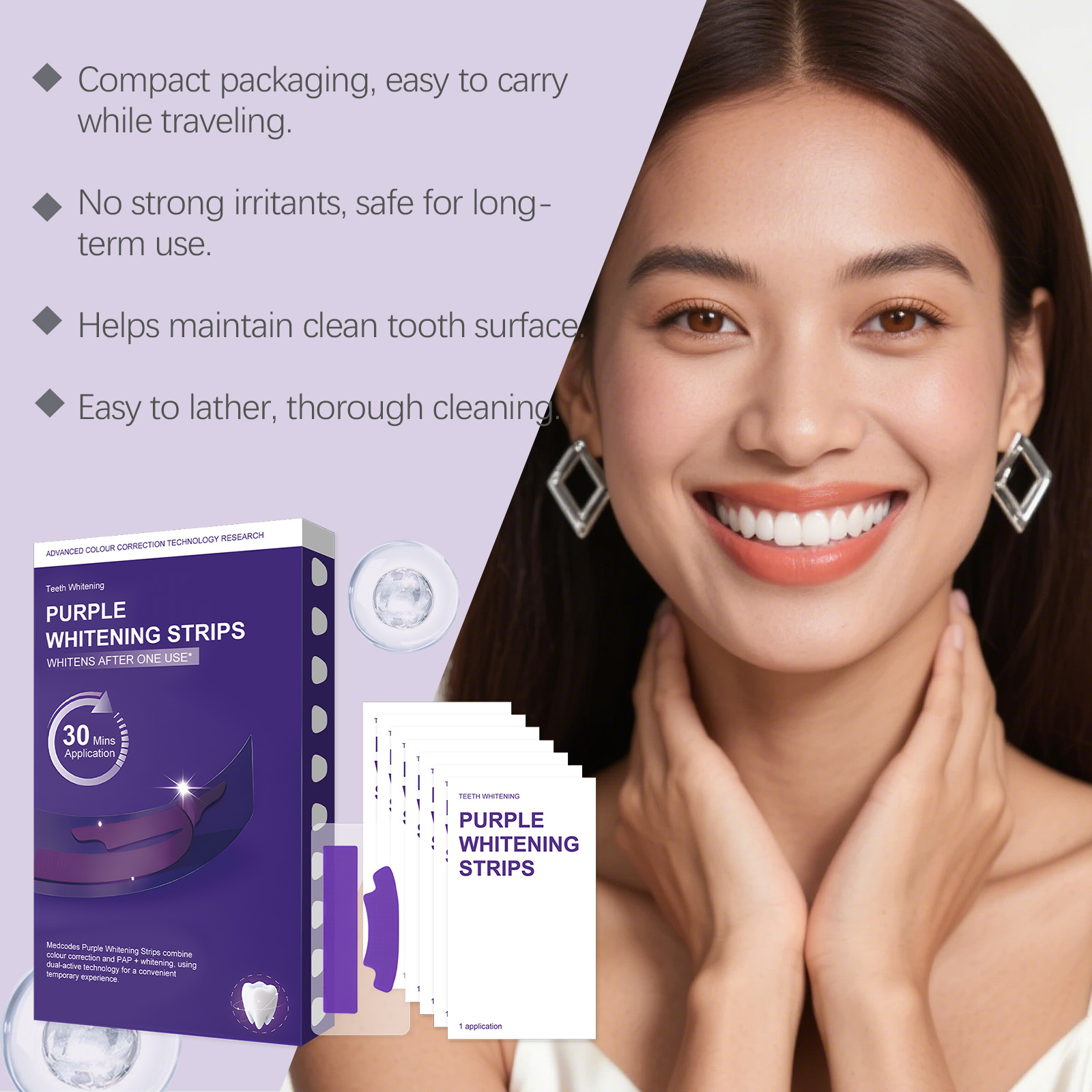แผ่นฟอกสีฟันสีม่วง – ขจัดคราบอ - Teeth Whitening Quick บทวิจารณ์และราคา